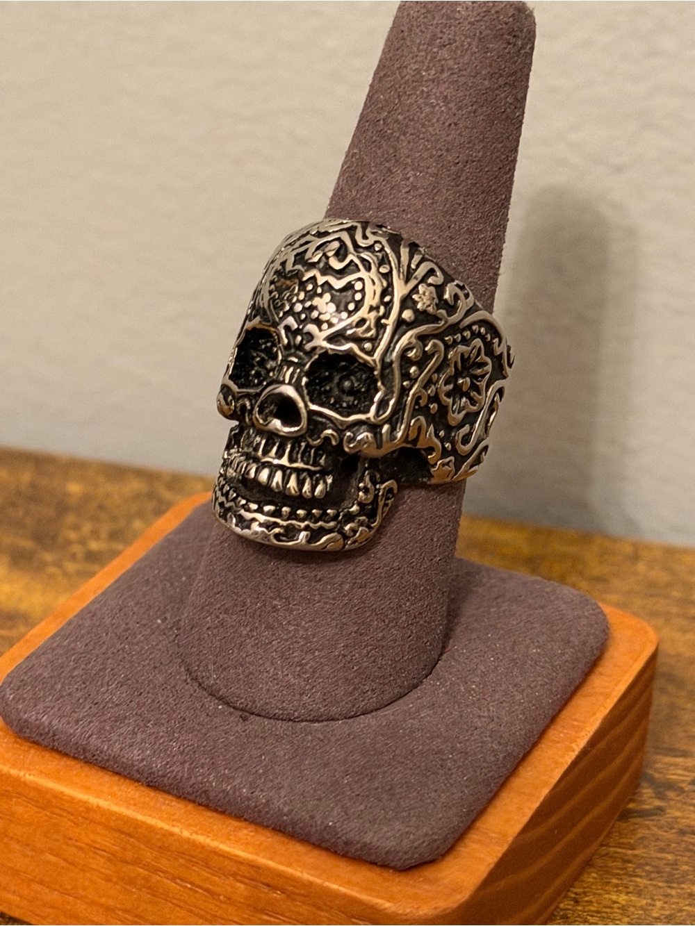 Men’s Skull Ring Stainless Steel Sugar Skull Biker Gothic Day Of The Dead Size 9